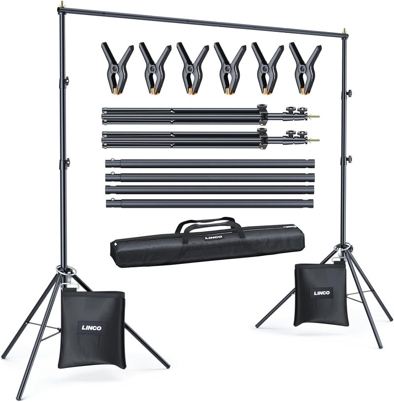 Linco Backdrop Stand for Parties Kit 10x7 ft Adjustable Back Drop Photography Studio Photo Background Support System with Clamps, Sand Bag, Carrying Bag 4172 - Image 1